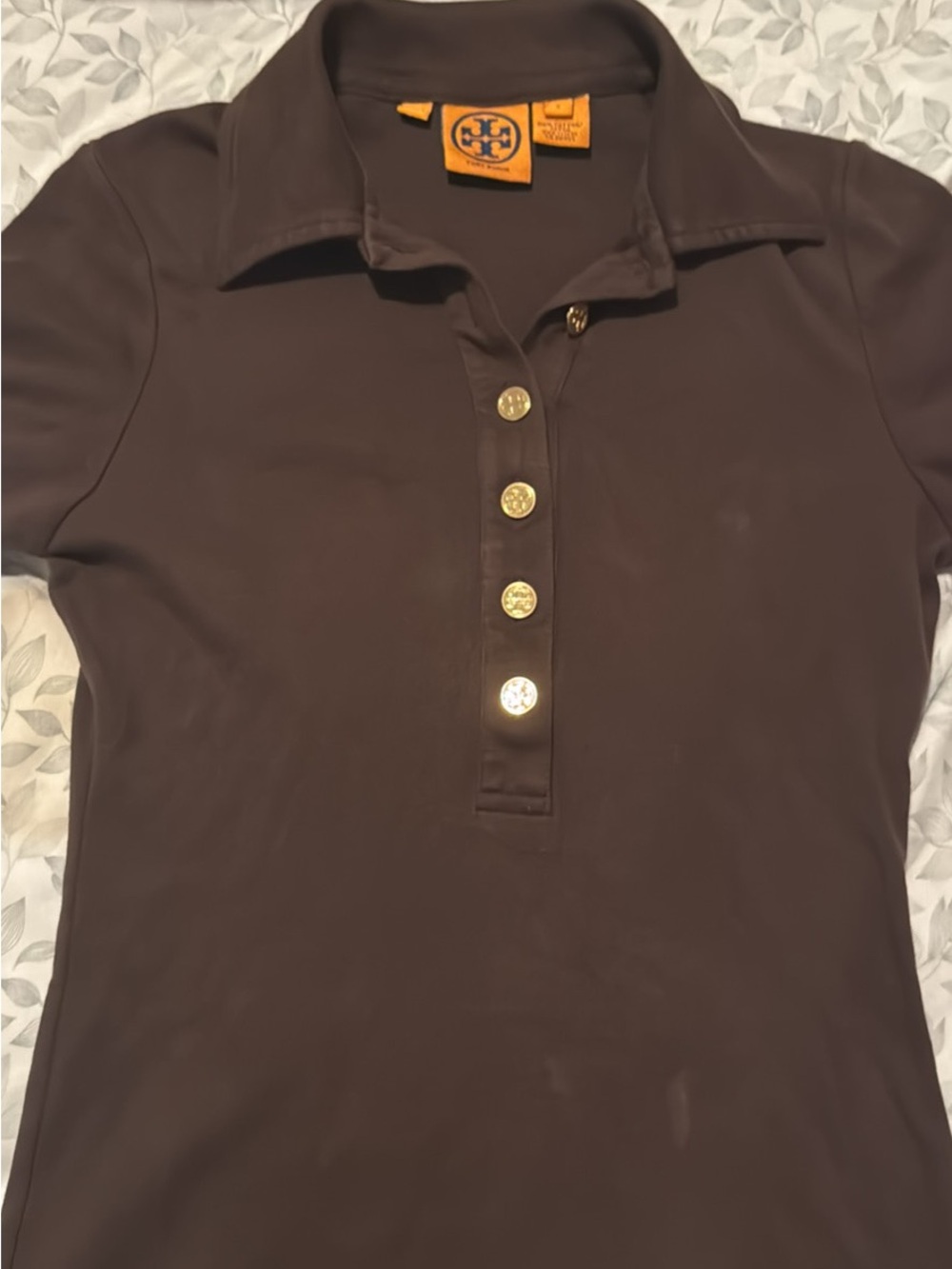 Tory Burch Brown Polo Shirt with Gold Logo Buttons